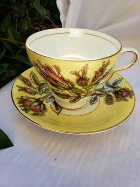 Vintage Taylor & Kent Bone China Cup and Saucer  England Yellow Wild Roses